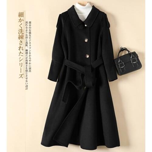 2021 new double-sided cashmere coat womens medium and long doll neck casual Korean pure wool high-end wool coat
