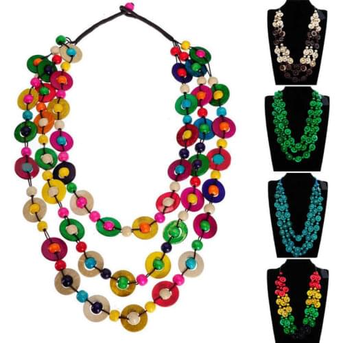 New Bohemian color coconut shell medium length Necklace woven Tribal Style Pendant lady