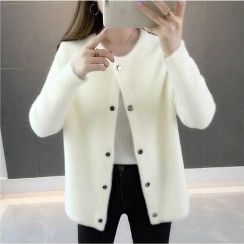 New Womens Cardigan Sweaters Spring Autumn Imitation Mink Velvet Knitwear Cardigans Female Korean Loose Casual Knitting Sweater