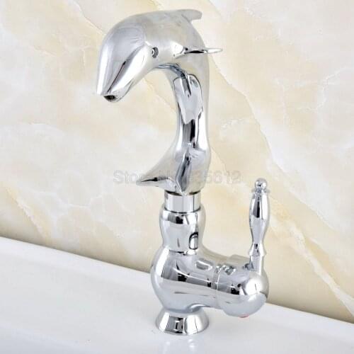 Polished Chrome Wash Basin Tap Bathroom Single Lever Swivel Dolphin Basin Faucet Sink Basin Mixer Tap tsf853
