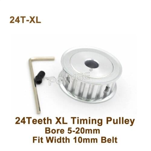 POWGE 24 Teeth XL Timing Pulley Bore 5-20mm Fit W=10mm XL Timing Belt 24T 24Teeth XL Synchronous Belt Pulley Trapezoid 24-XL AF