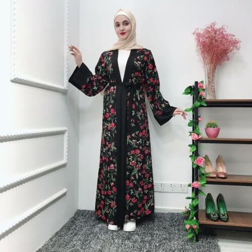 Muslim Print Abaya Maxi Dress Cardigan Full Length Kimono Long Robe Gowns Tunic Jubah Middle East Ramadan Eid Arab Islamic