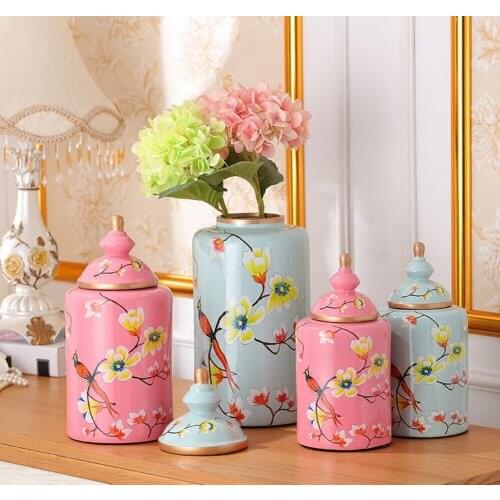 Painted Flowers and Birds Ceramic Vase Classical Vases Antique Candy Jar Multipurpose Porcelain Storage Jars Vintage Home Decor