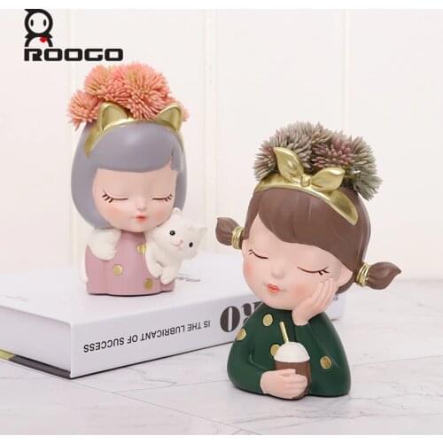 Roogo Modern Girl Flower Pots Home and Garden Decoration Ornaments Succulents Plant Pots