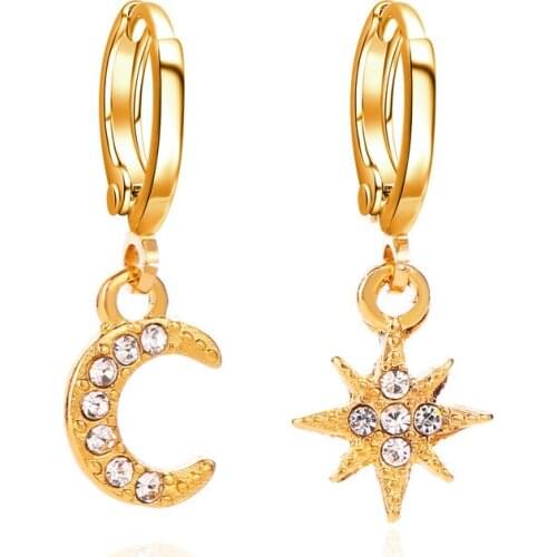 Charm Crystal Star Moon Earrings Round Circle Earring Metal Drop Dangle Gold Geometric Statement Earrings 2020 for Women Jewelry