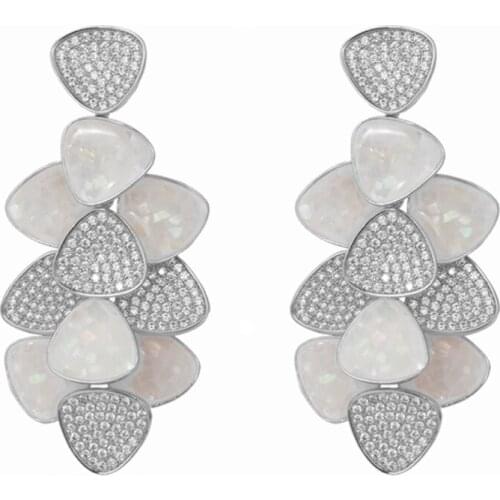 TIRIM Luxury Trendy Abalone Shell Tree Leaf Dangle Earrings for Women Zircon Mirco Paved Wedding Drop Earring Fashion Jewelry