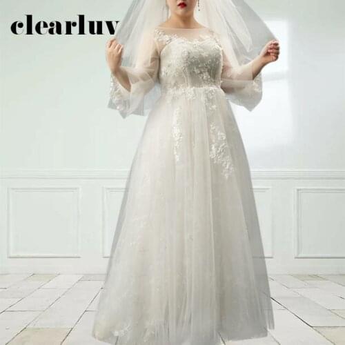 White A-Line Wedding Dresses DR1036 Lace Up Appliques Vestidos De Novia Embroidery Elegant Bridal Dress Plus Size Wedding Gowns