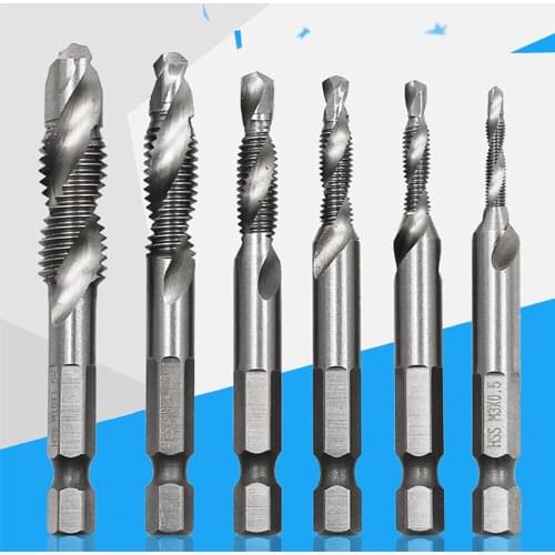 6Pcs Tap Drill Hex Shank HSS Screw Thread Metric Tap Drill Bits Screw Machine Compound M3 M4 M5 M6 M8 M10 Drilling Tapping Tool