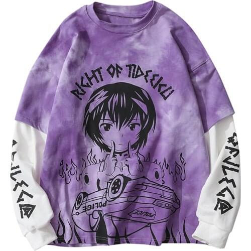 LACIBLE Streetwear Anime Printed Harajuku Hoodie Sweatshirt Fake Two Tie Dye Hip Hop Hoodie Men Winter Pullover Men Cotton