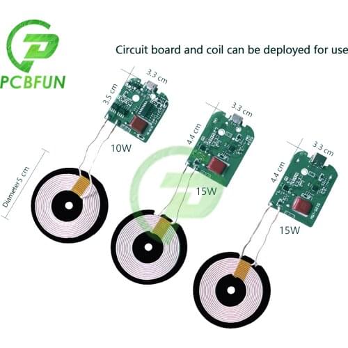 TYPE-C MICRO-USB 5V 9V 12V 5W-10W 15W Wireless Charger Module Transmitter PCBA Circuit Board Coil Qi Standard Wireless Charging