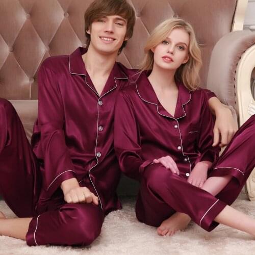 Spring And Autumn Silk Couple Pajamas Womens Ice Silk Mens Pajamas Home Wear Long Sleeve Large Size Suit Pyjamas