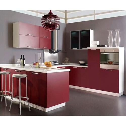 Wine red lacquer kitchen cabinets