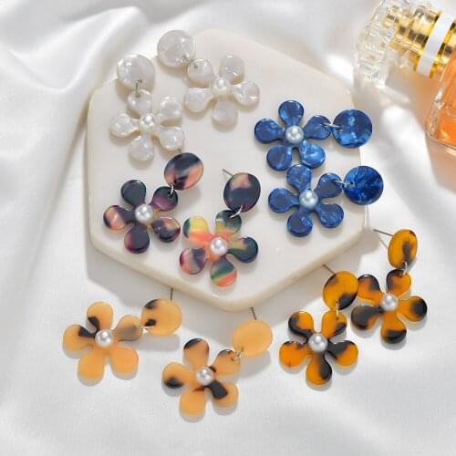 Elegant Flower Acrylic Metal Heart Stud Earring For Women Girl Fashion Leopard Print Acrylic Acetic Acid Sheet Earring Jewelry