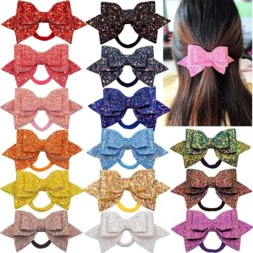 15 Colors Girls Glitter Sequin Bows Ouchless Elastic Hair Ties Womens Sparkly Hair Scrunchies Hair Bows Ponytail Holder