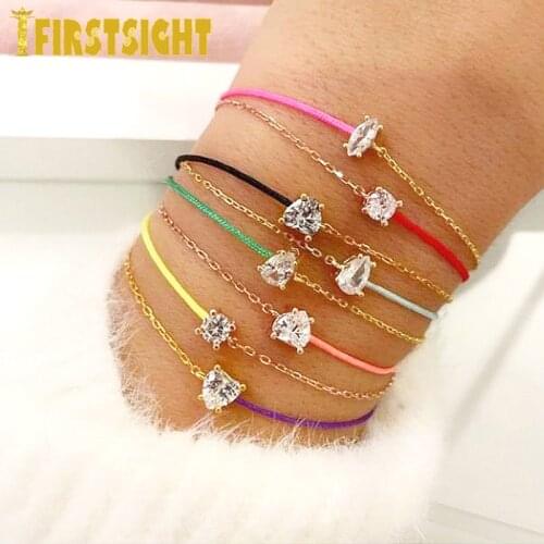 Rose Gold Color Link Chain String Half Charm Bracelets For Women Jewelry 925 Sterling Silver Round Heart Drop Single CZ Bracelet