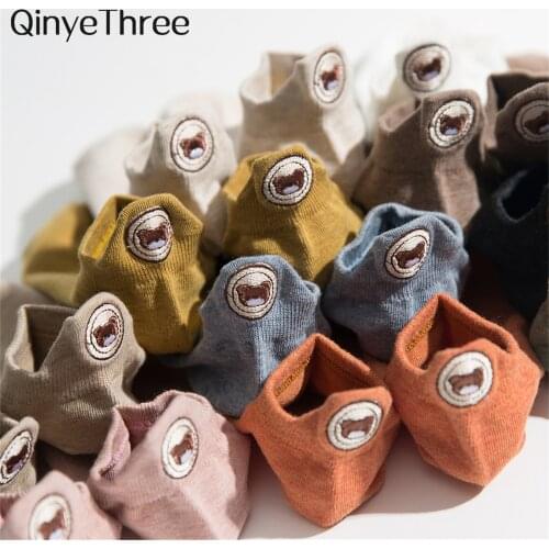 1 Pair Womens Candy Cute Embroidery Bear Color Funny Socks Harajuku Divertidos Kawaii Ankle Sokken Chaussette Calcetines Mujer