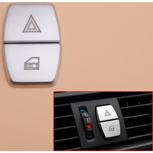 2pcs Warning Light Lamp Lock Switch Button Cover Trim Decals Fit for BMW 5 series F10 F07 2011 2012 2013 2014 2015 2016 2017