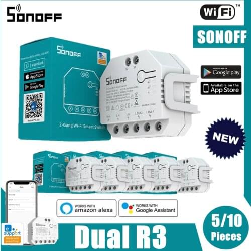 5/10PCS SONOFF DUALR3 Mini WIFI DIY Timing Smart Switch Two Way Power Metering 2 Gang Way Via eWeLink APP With Alexa Google Home