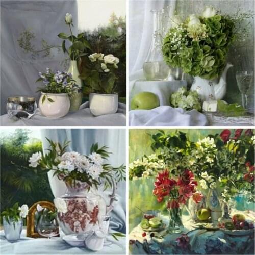 HUACAN Diamond Painting Vase Of Flowers 5D Diy Diamond Embroidery Mosaic Rose Decoration For Home Wall Art