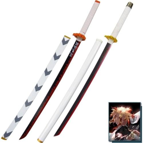 Anime Demon Slayer Rengoku Kyoujurou Cosplay Wooden Sword Weapon Armed Samurai Sword Prop Wood Ninja Knife Katana