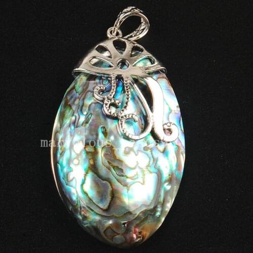 Free shipping 30x50mm Fashion Jewelry New Zealand Ablone Shell Art Oval Pendant Bead MC3692