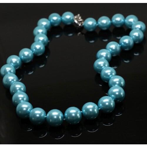 Noble Sky Blue Shell Simulated-pearl Round 8,10,12,14mm Beads Romantic Women Trendy Clothes Chain Necklace 18inch B1445