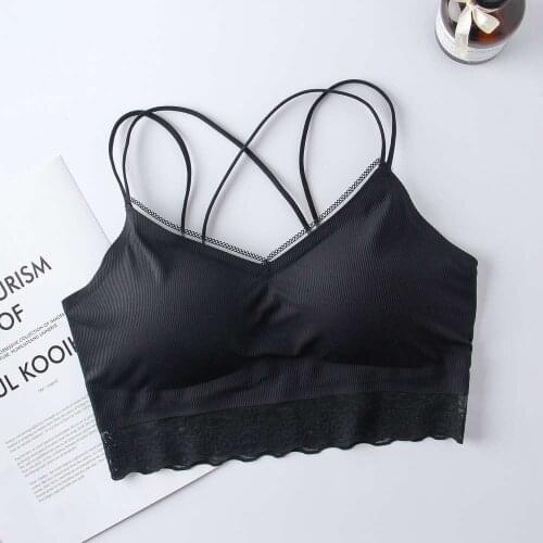 Leisure Breast Pad Push Up Bra Letter Shoulder Strap Trend Fitness Tube Top Underwear Shockproof Comfortable Bra