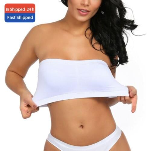 Women Plus Size Double Strapless Bra Bandeau Tube Removable Padded Top Stretchy Crop Spaghetti Strap Seamless Bandeau Boob Crop