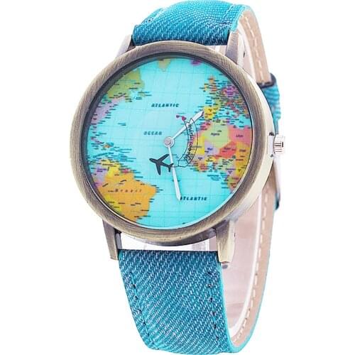 Cool Mini World Fashion Quartz Watch Men Unisex Map Airplane Travel Around The World Women Leather Dress Wrist Watches