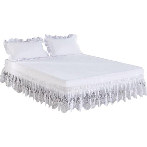 Elastic Embroidered Bed Skirt Quality Wrap Around Solid Matrress Lace Bed Skirts White Beige