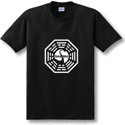 American TV Series LOST Dharma Initiative T Shirt Men Fitness Cotton Short Sleeve T-shirt Tops Tees Camisetas Masculinas XS-XXL