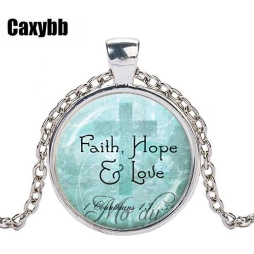 Caxybb Christian Jewelry Bible Pendant Love Hope Faith Quote Jewelry 1 Corinthians 13:13 Verse from the Bible Cross Pendant