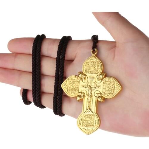 ICXC Orthodox Crucifix Jesus Cross Pendant Necklace Braided Rope Chains Necklace Religious Statement Prayer Jewelry for Priests