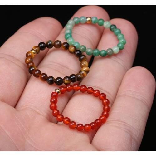 Natural Stone Beads Ring 3mm Handmade Natural Chakras Healing Finger Ring Tiger Eye Stone Opal Charm Stretch Rings for Women Men