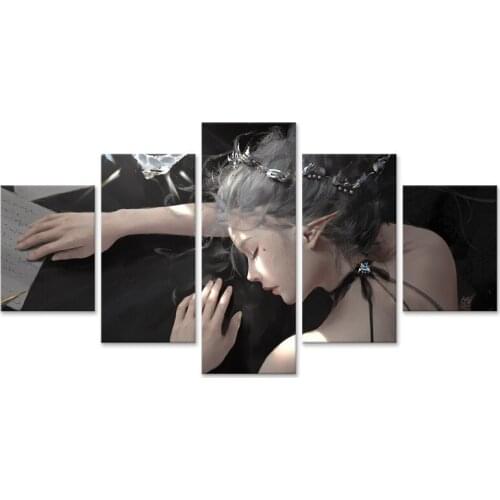 Comics GhostBlade Desk Elf Girl Sleeping Home Decoration Canvas Painting HD Prints 5 Pieces Wall Art Modular Pictures Poster