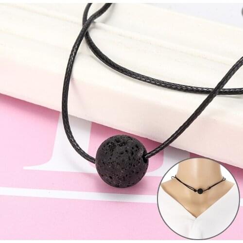 Lava Rock Stone Choker Vintage Essential Oil Diffuser Pendant Necklace Punk Unisex Leather Rope Chain Lava Jewelry Gift