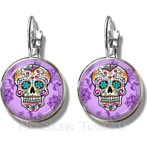 Mexico Candy Skeleton Glass Dome Time Gem Earrings European and American Hot Sale Silver Plated Stud Earrings Jewelry For Women
