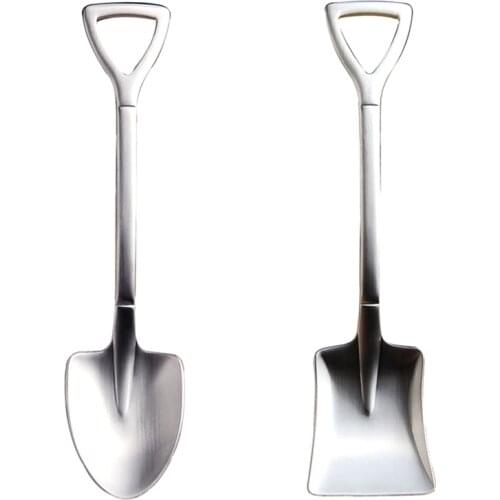 1Pcs Retro shovel Flat coffee Tea Ice cream Metal spoon Gift creative Bar stainless steel dessert Spoons Set Housewares kitchen