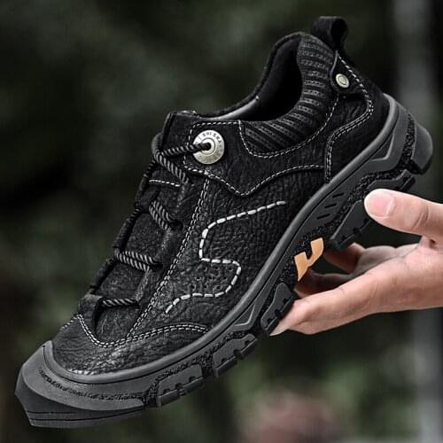 Outdoor Men Shoes Genuine Leather Casual Shoes For Mens Comfortable Trendy Handmade Hiking Shoes Brand Moccasins Man Sneakers