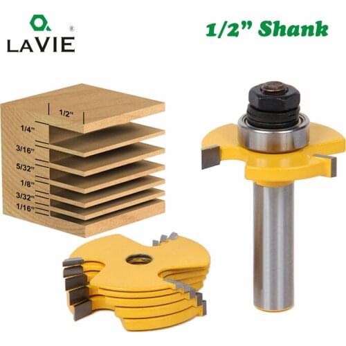 LAVIE 2pcs 12mm 1/2 Shank Slot Knife Cutters 3 Wing Router Bits Set 7pcs Blade Cemented Carbide Milling Cutter for Wood 03014
