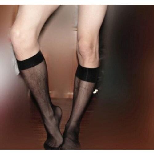 Gay Men Silks Socks Male formal suit dress Hose for leather shoes Sexy Breathable mesh male socks
