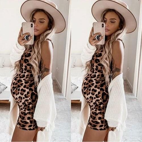 New Maternity Wear Fashion Expectant Mother Leopard Print High Waist Slim Pregnant Womens Tight Bag Hip Sling Dress