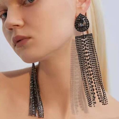 JIJIAWENHUA New Luxury Rhinestone Long Tassel Pendant Style Womens Earrings Dinner Party Wedding Fashion Jewelry Accessories