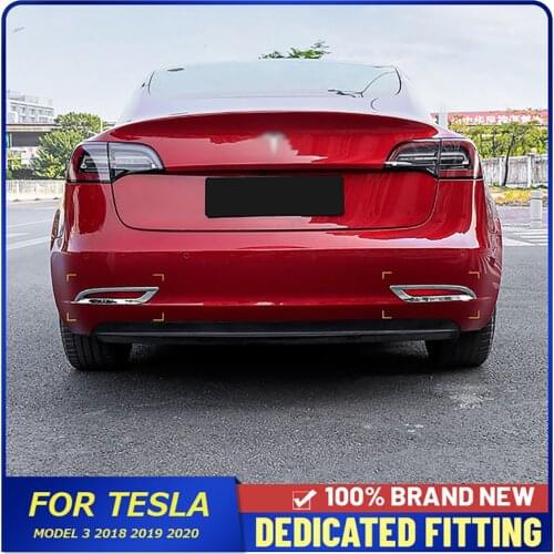 Fit For Tesla Model 3 Model3 2018 2019 2020 Car Rear Bumper Foglight Trims Cover ABS Chrome Tail Back Fog Lamp Cover Stickers