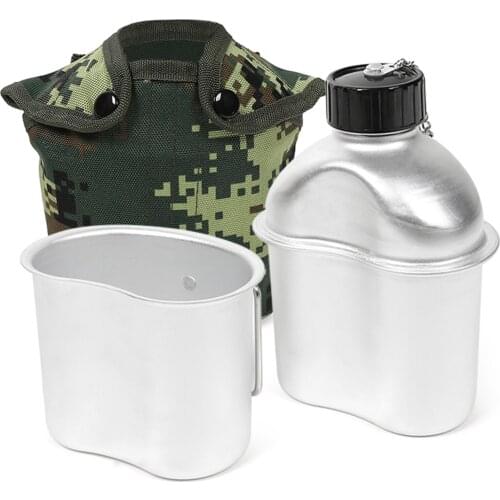 Portable Aluminum Camping Military Canteen with Cup and Cover Camping Canteen for Outdoor Camping Hiking Backpacking Picnic