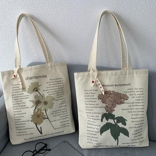 Casual Canvas Women Large Capacity Shoulder Bags Retro Simple Plant Letters Printing Shopping Tote Female Shoulder Handbags