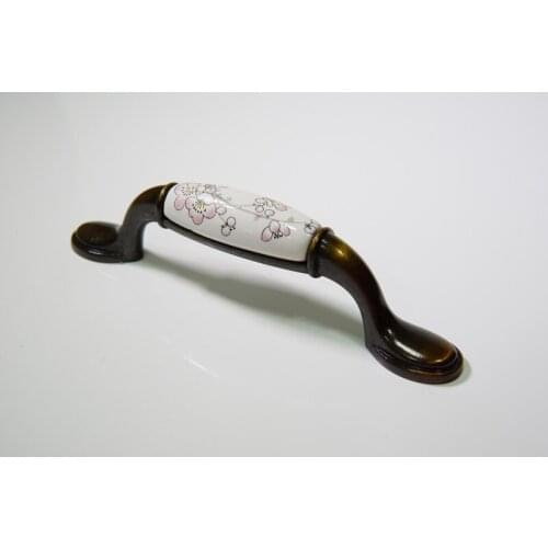 Wholesale 10pcs lot sakura painting knobs and pulls for cabinets,cabinet pulls,vintage drawer pulls,96 mm pulls