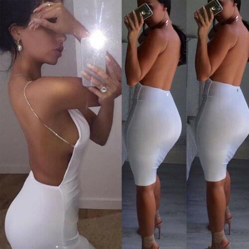 Sexy Backless Slip Dress Women Elegant Sling Solid Color Boedycon Evening Party Club White Mini Dress