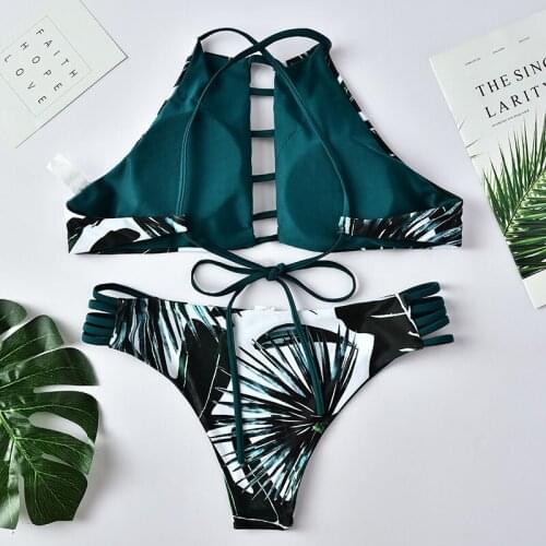Sexy Triangle Bikini Set Leaf Print Women Bathing Suit Swimwear Summer Beach Wear Female One Piece Swimsuit Biquini