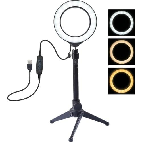Dimmable LED Selfie Ring Light Photography Fill Light with Light Stand & Cold Shoe Tripod Ball Head For YouTube Video Vlogging